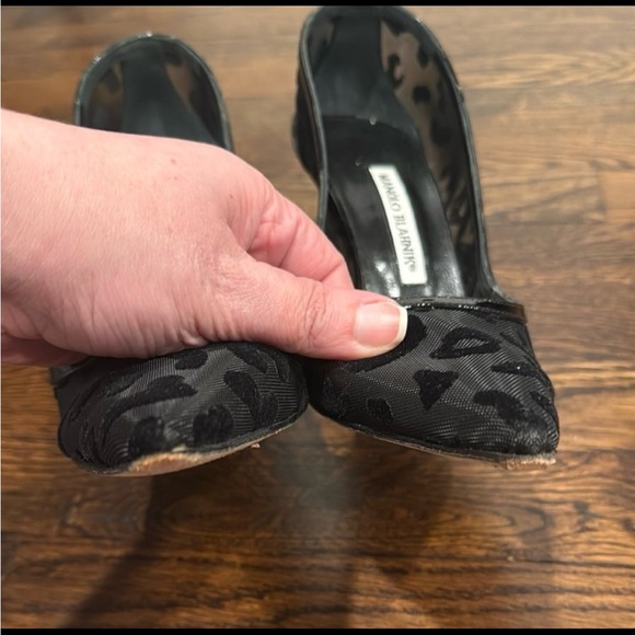 Manolo Blahnik Black Leopard Print Heels - Picture 5 of 8